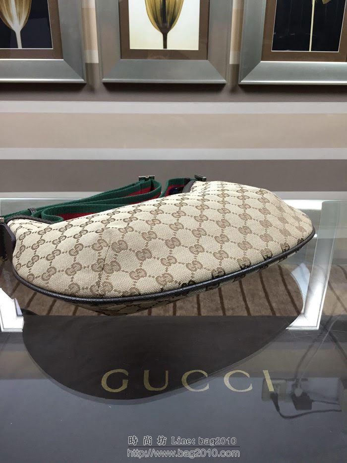 GUCCI 古馳女包 新款 181092 女士經典時尚雙G布配皮 單肩斜挎包 休閒包 古奇月亮包